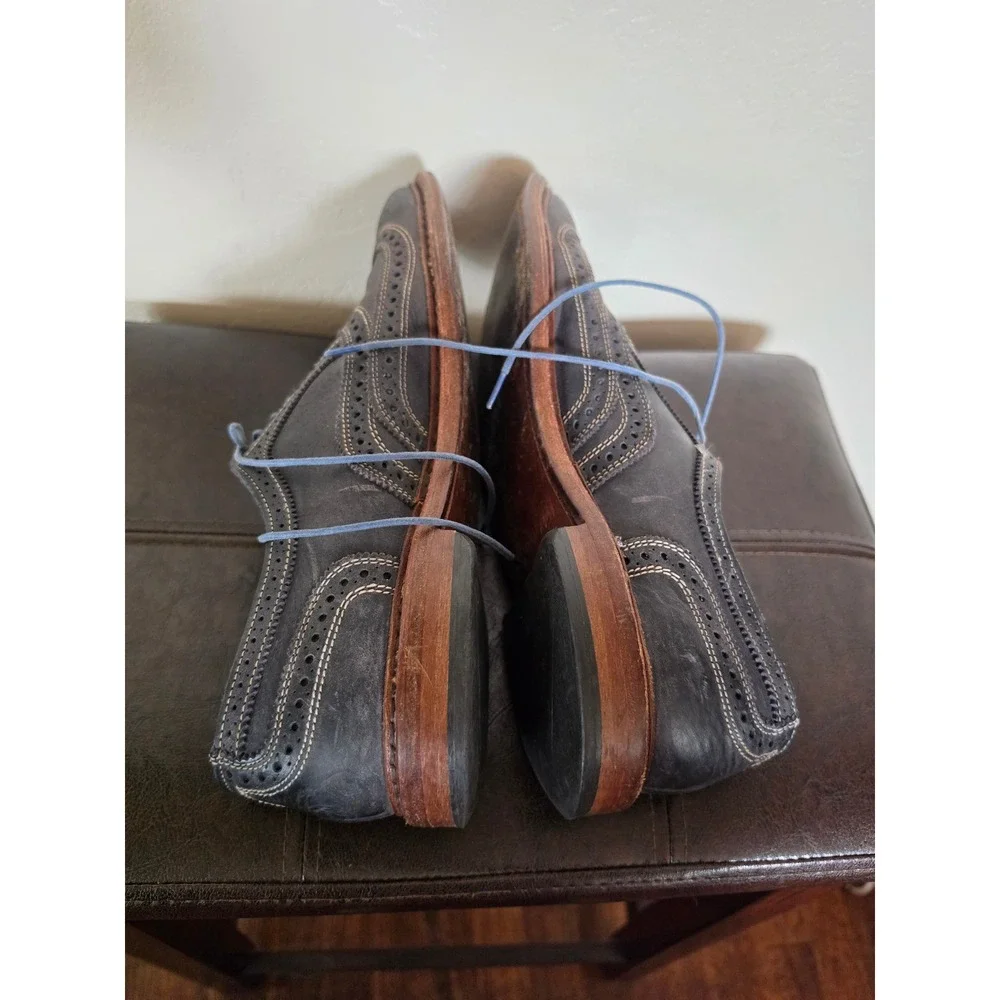 Allen Edmonds Neumok Gray Leather Wingtip Oxfords Preppy Dress Shoes Sz10D